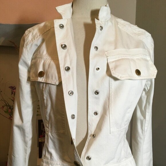 Jimmy Taverniti White Snap Front Military Jacket - Picture 9 of 12